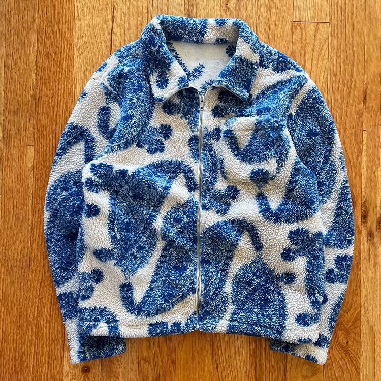 Paisley print vintage polar fleece lapel jackets