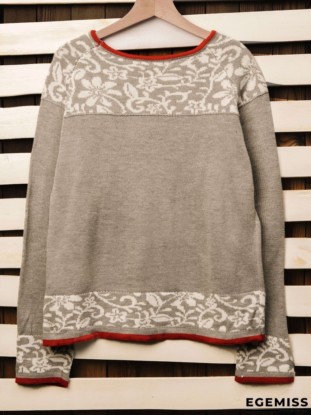 Apricot Long Sleeve Crew Neck Floral Cotton-Blend Shirts & Tops | EGEMISS