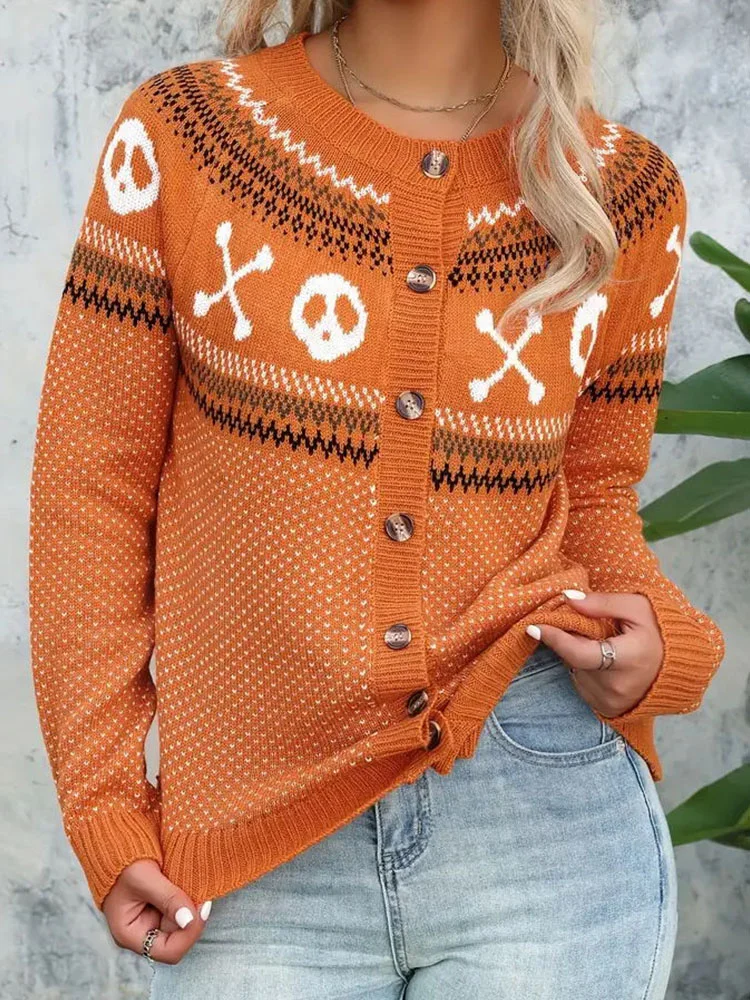 Halloween Skull Polka Dot Pattern Knit Cardigan