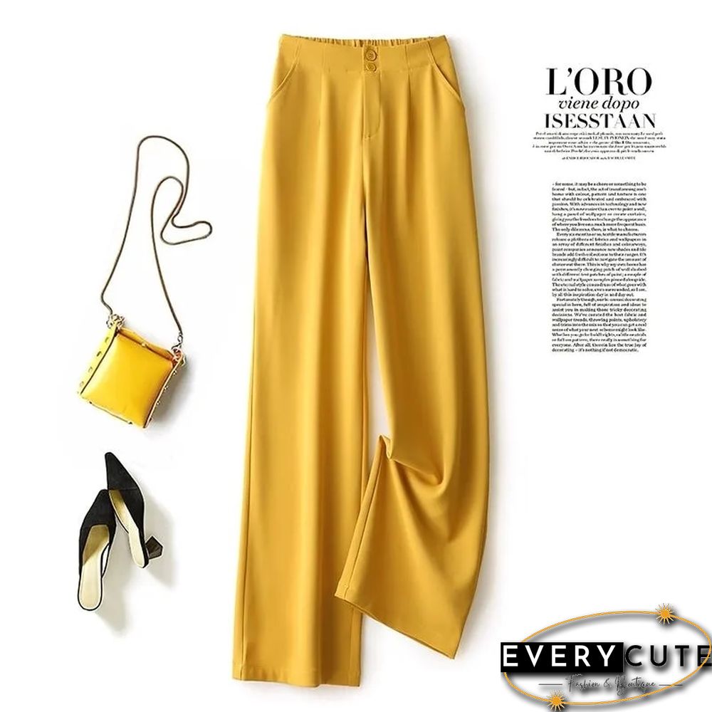 Fashion Loose Office Lady Wide Leg Pants Casual Korean Women Elastic High Waist Straight Trousers Summer Suit Pants New