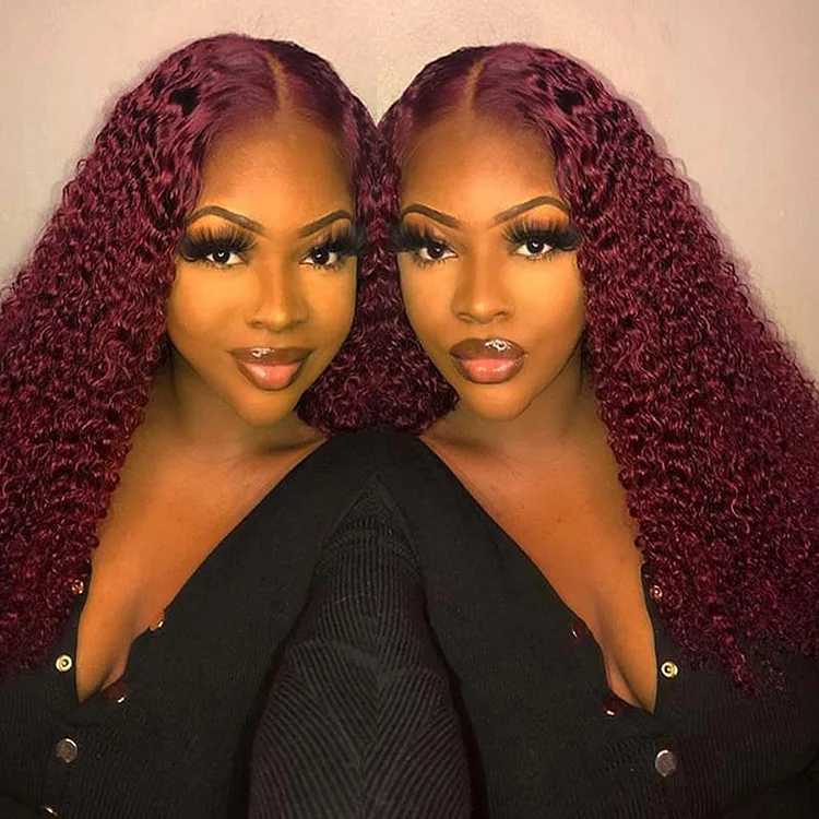 Burgundy 99J Kinky Curly Transparent Lace Front Wig