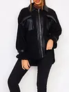 Stylish Leather Contrast Color Zipper Lambskin Warmth Fashion Jacket