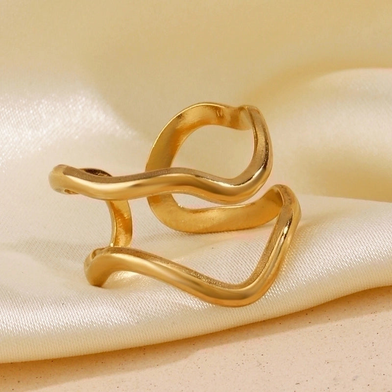 2 Pieces 304 Stainless Steel 18K Gold Plated IG Style Minimalist Lines Open Rings