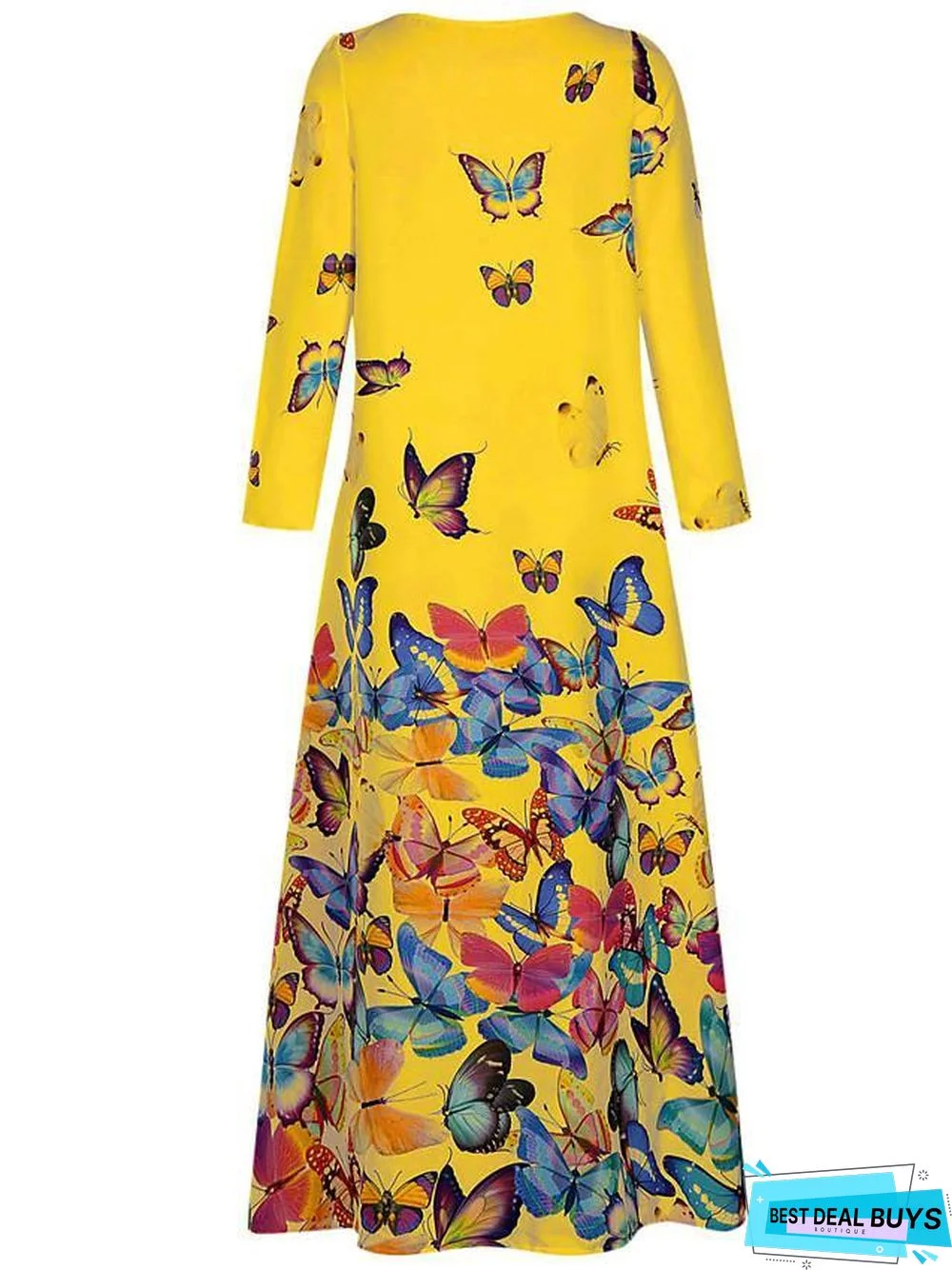 Women's Shift Dress Maxi Long Dress - Long Sleeve Butterfly Spring Fall Hot Loose White Yellow Blushing Pink Light Blue