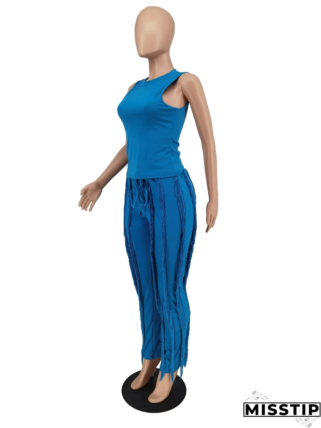 Women's Solid Color Tassel Two Piece Suit