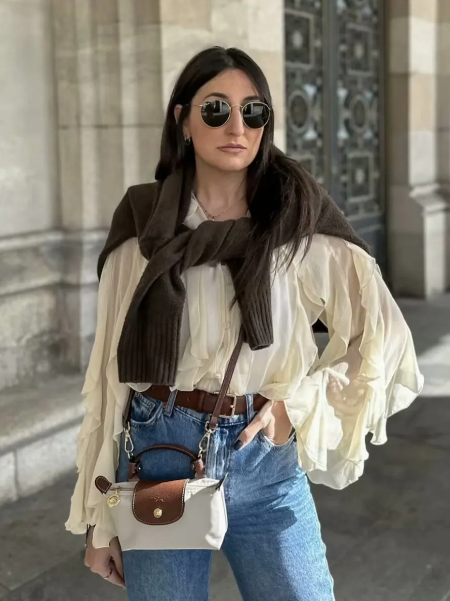 Nigikala Nigikala Women's Dress 2025 New Fashion Design Feel-Sensitive Leaf Folded V-Neck Shirt B88827