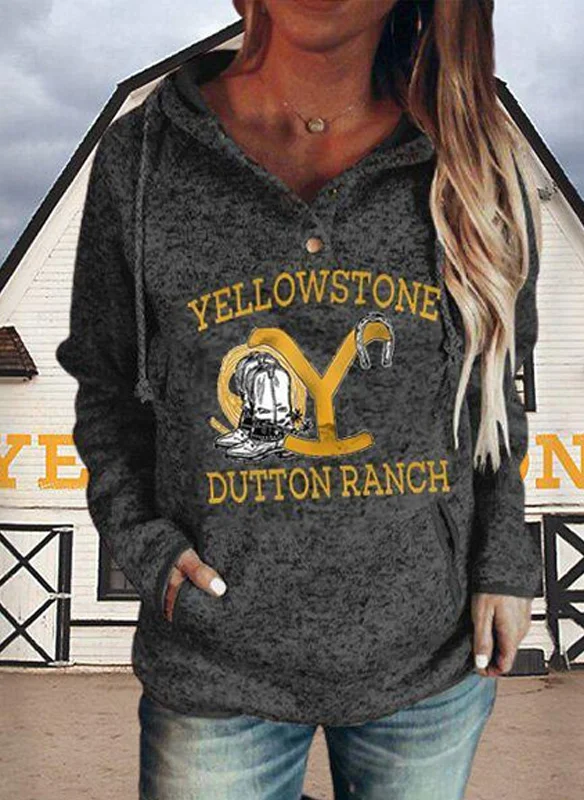 Women's Hoodies Yellowstone Printed Pocket Button Drawstring Long Sleeve Hoodie