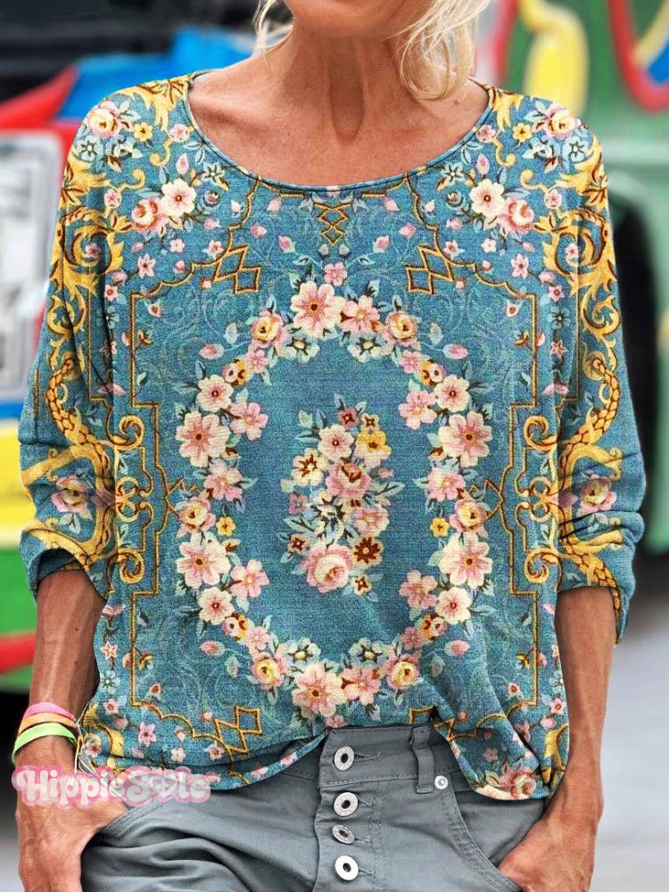 Women’s Vintage Flower Pattern Art Print T-Shirt Muilticolor / S
