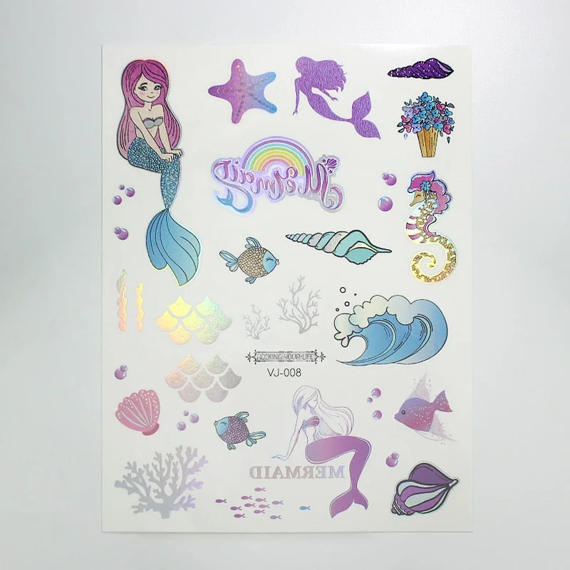 water tattoos for kids cartoon silver gold tattoo sticker sea mermaid temporary tattoos children girls hand tattoo finger decal