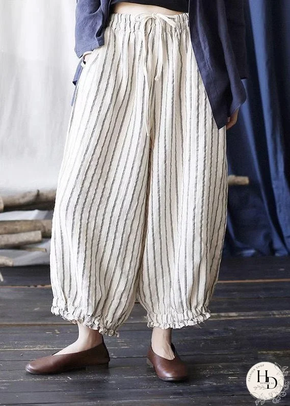 Unique Striped Pockets Tie Waist Harem Pants Summer