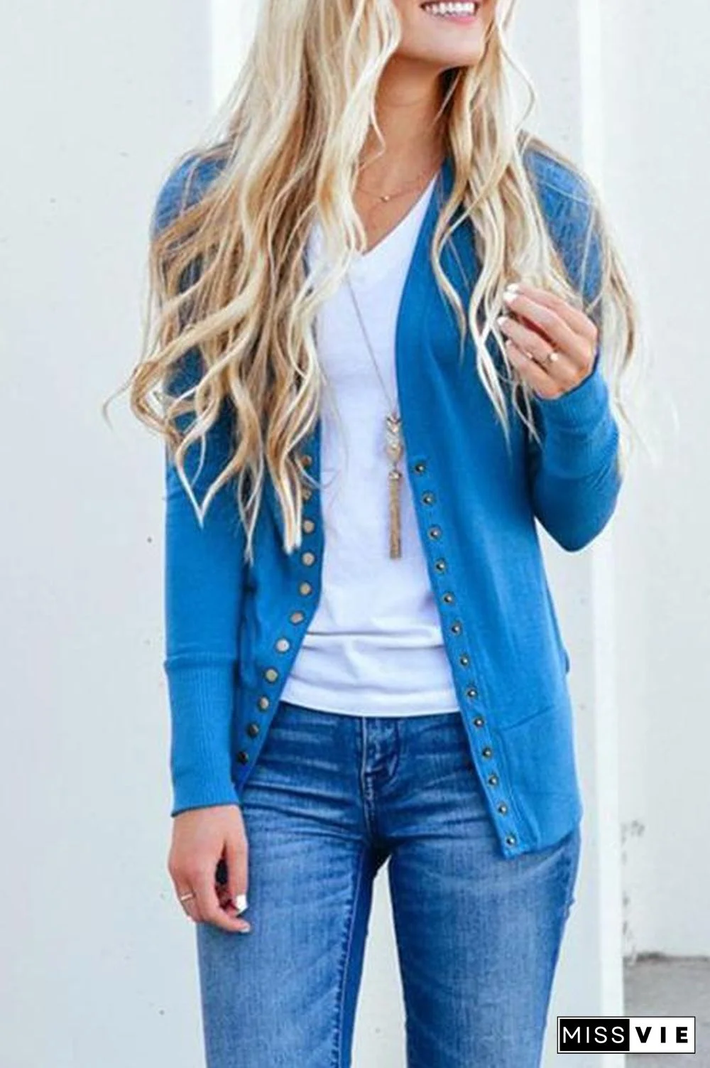 Design V-neck Long-sleeved Button Cardigan