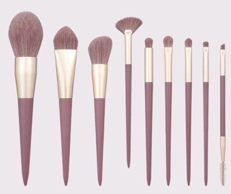 Minimalist Artificial Fiber Wooden Handle Aluminum Tube Makeup Brushes 1 Set