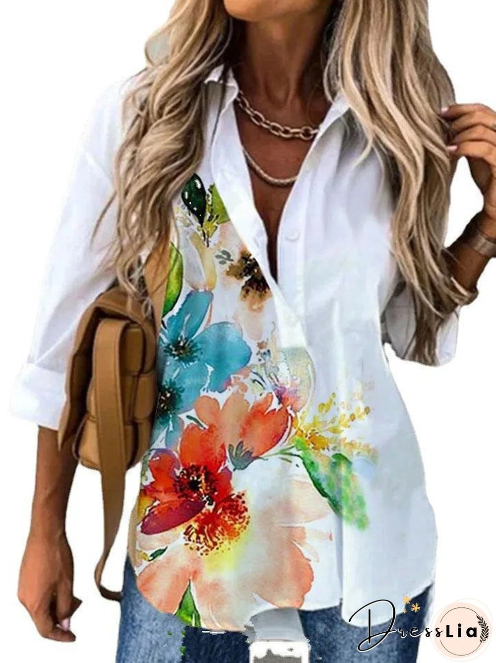 Colorful Flower Printed White Shirt