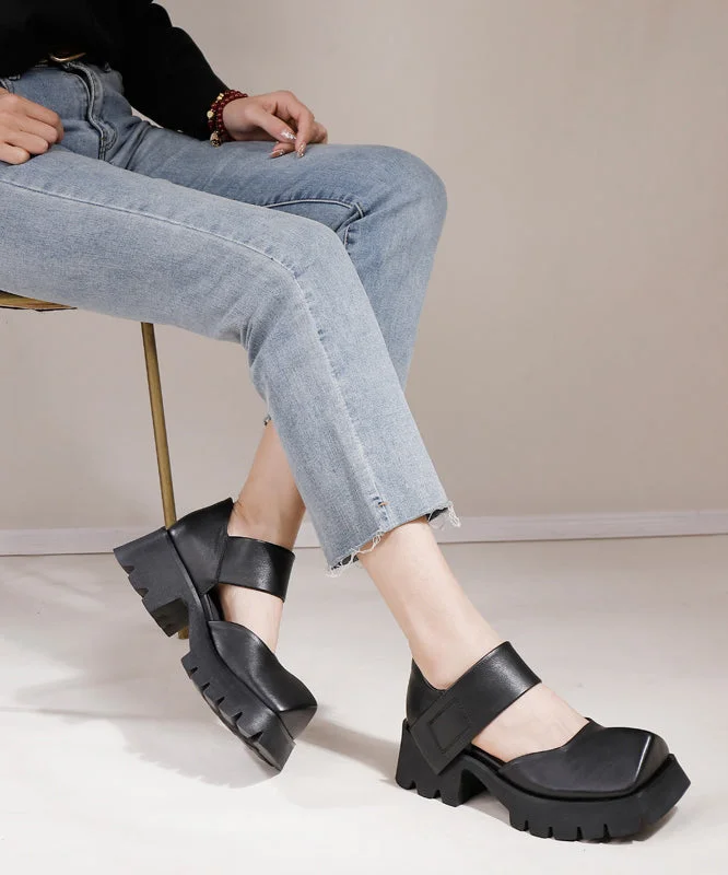 Handmade Black Splicing Platform High Heel Sandals