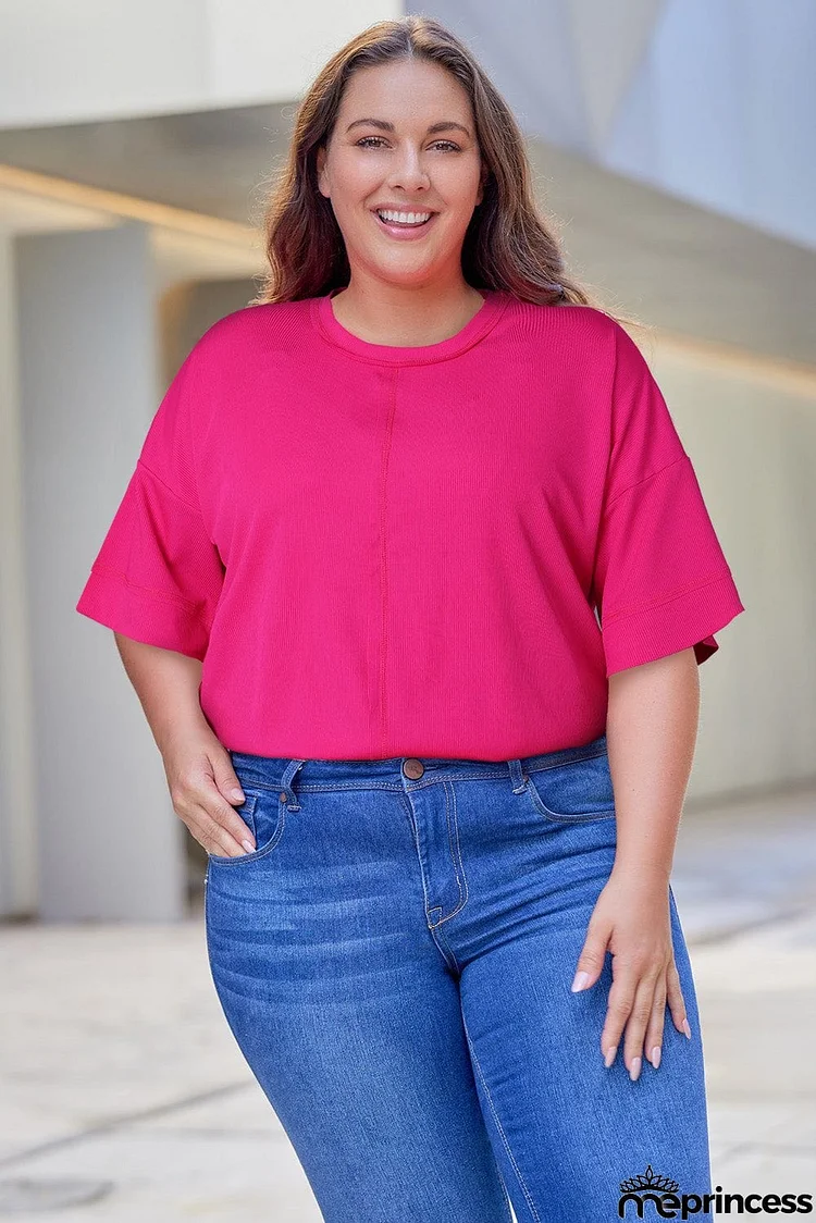 Plus Size Round Neck Dropped Shoulder Tee