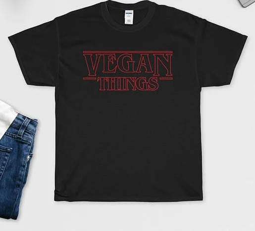 Vegan Things Stranger Things Parody Funny T-Shirt Unisex Tumblr Vegan Tee Shirt Casual Black Tops