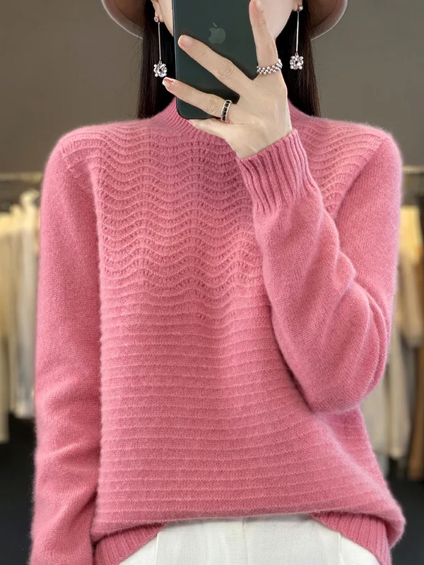 Solid Color Loose Long Sleeves Mock Neck Sweater Tops Pullovers