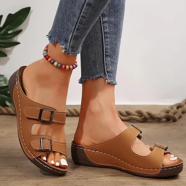 😍Last Day 50% OFF😍-Women's Double Buckle Adjustable Slides Orthopedic Sandals 