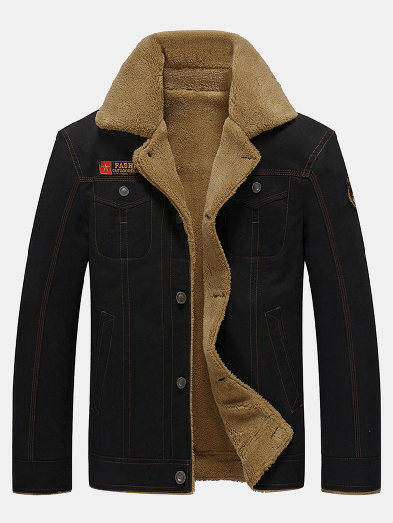 Mens Fleece Lined Thicken Warm Cotton Utility Solid Jackets