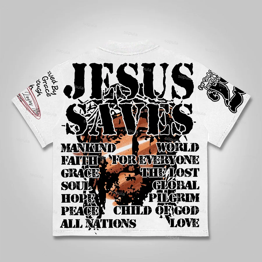 Sopula Vintage Graffiti Jesus Graphic T-shirt