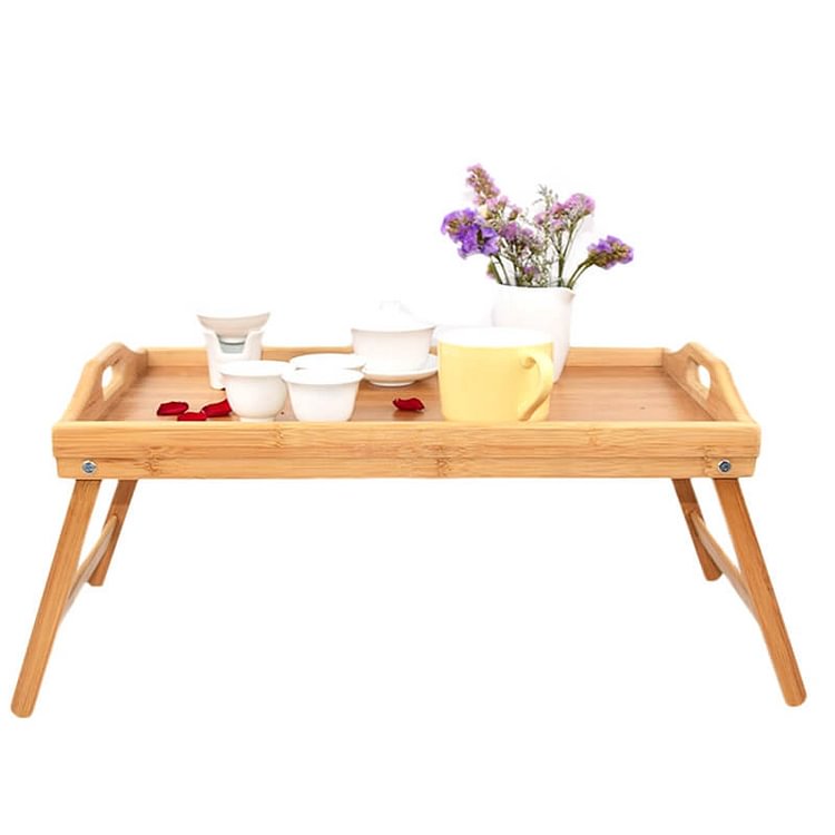 Portable Bamboo Wood Tray Breakfast Desk Tea Food Serving Table Folding Leg Laptop Desk CSTWIRE