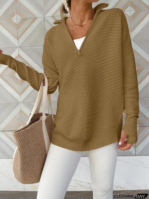 Half Zip Long Sleeve Knit Top
