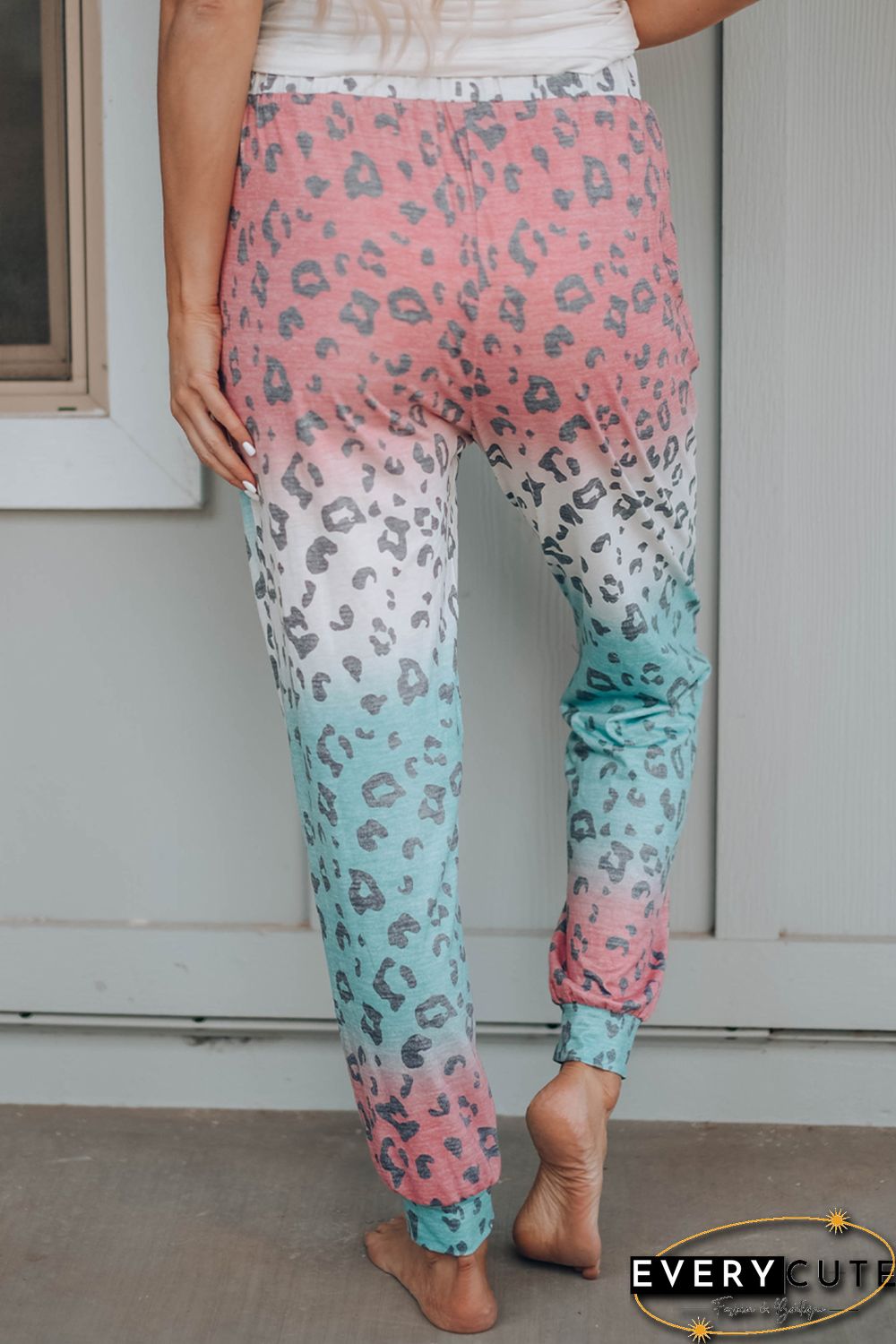 Leopard Gradient Color Drawstring High Waist Pants