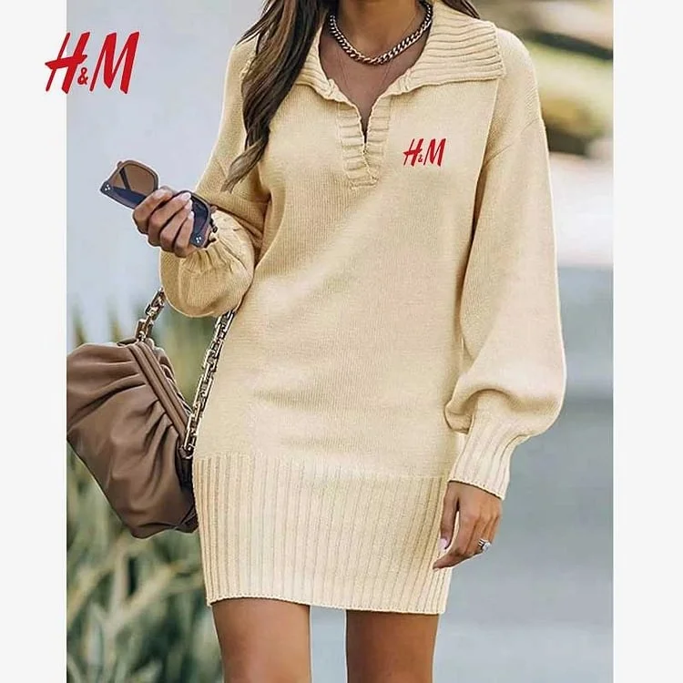 H&M sveter dlhá sukňa s chlopňou balónové rukávy pletené jednofarebné