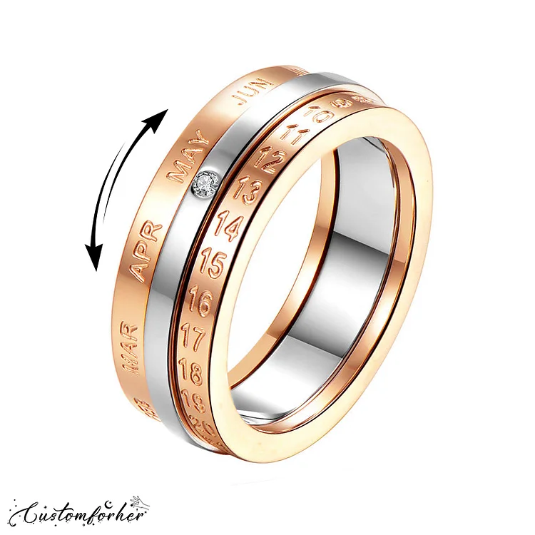 Three-layer Engraved Number Rotating Couple Ring