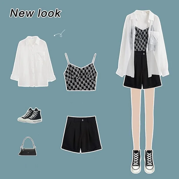 Fashion Thin Shirt Shorts and Crop Top Cute 3 Piece Set SP16202