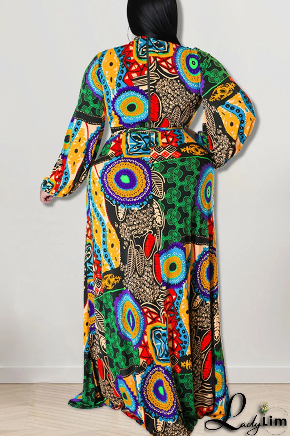 Black Fashion Casual Print Patchwork O Neck Straight Plus Size Dresses