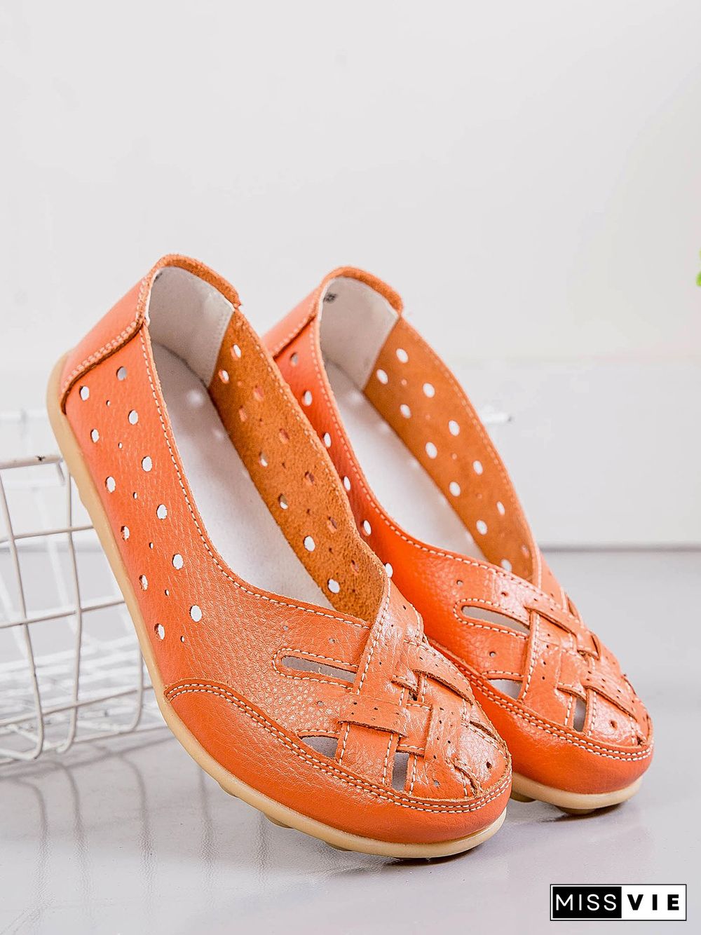 Hollow Leather Soft Sole Shoes