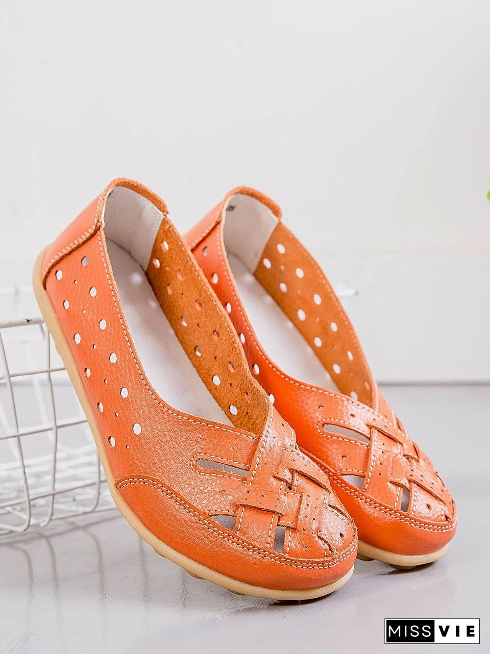 Hollow Leather Soft Sole Shoes