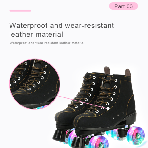 Black Cowhide Light Up Roller Skates For Adults