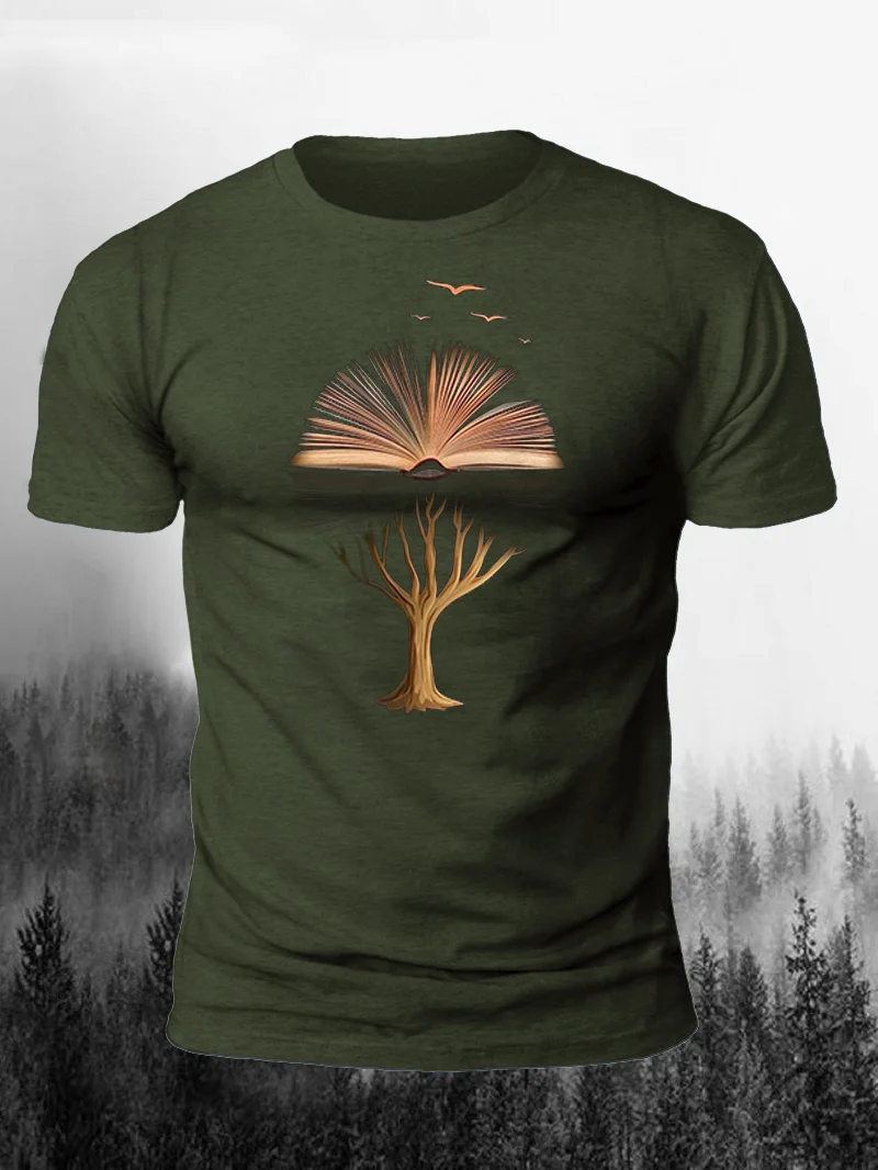 Knowledge of Tree Book Print Short Sleeve Men's T-Shirt in  mildstyles