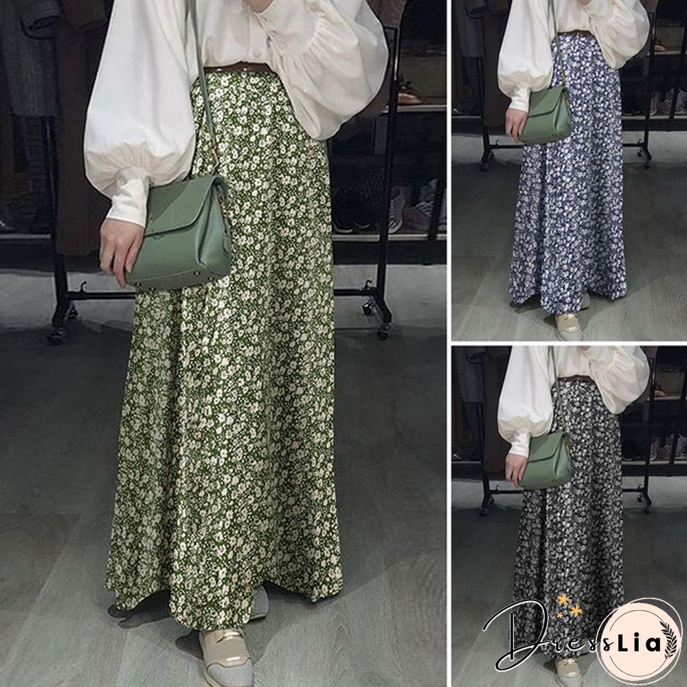 Women Elegant Floral Skirt A-Line Holiday Casual Loose Long Skirts
