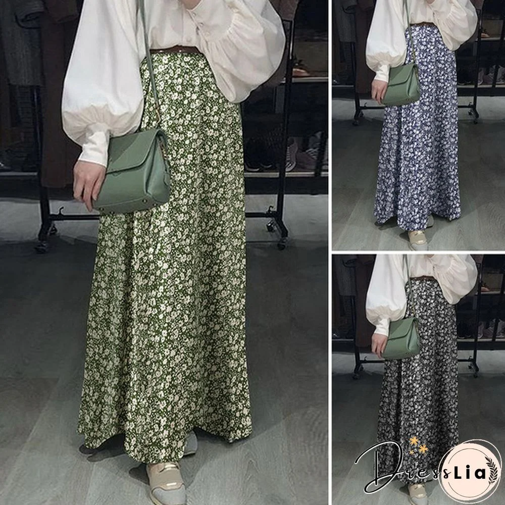 Women Elegant Floral Skirt A-Line Holiday Casual Loose Long Skirts