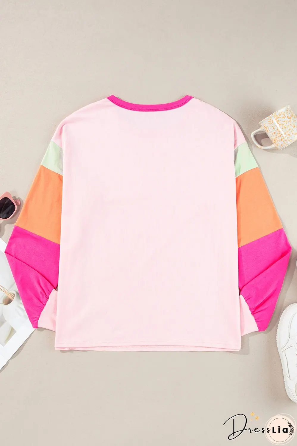 Color Block Crew Neck Long Sleeve Top