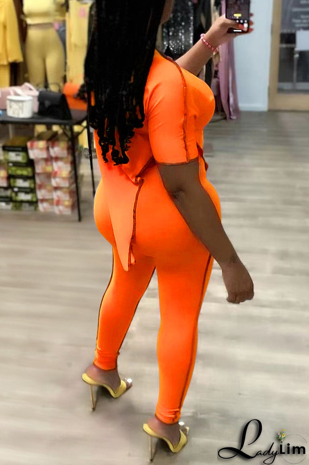 Orange Fashion Casual Solid Patchwork Asymmetrical O Neck Short Sleeve Two Pieces