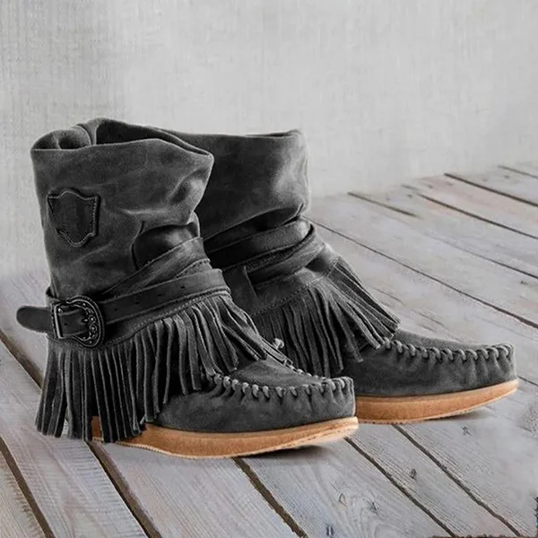 Last Day 50% OFF-Women's Casual Winter Suede Fringe Tassel Ankle Boots
