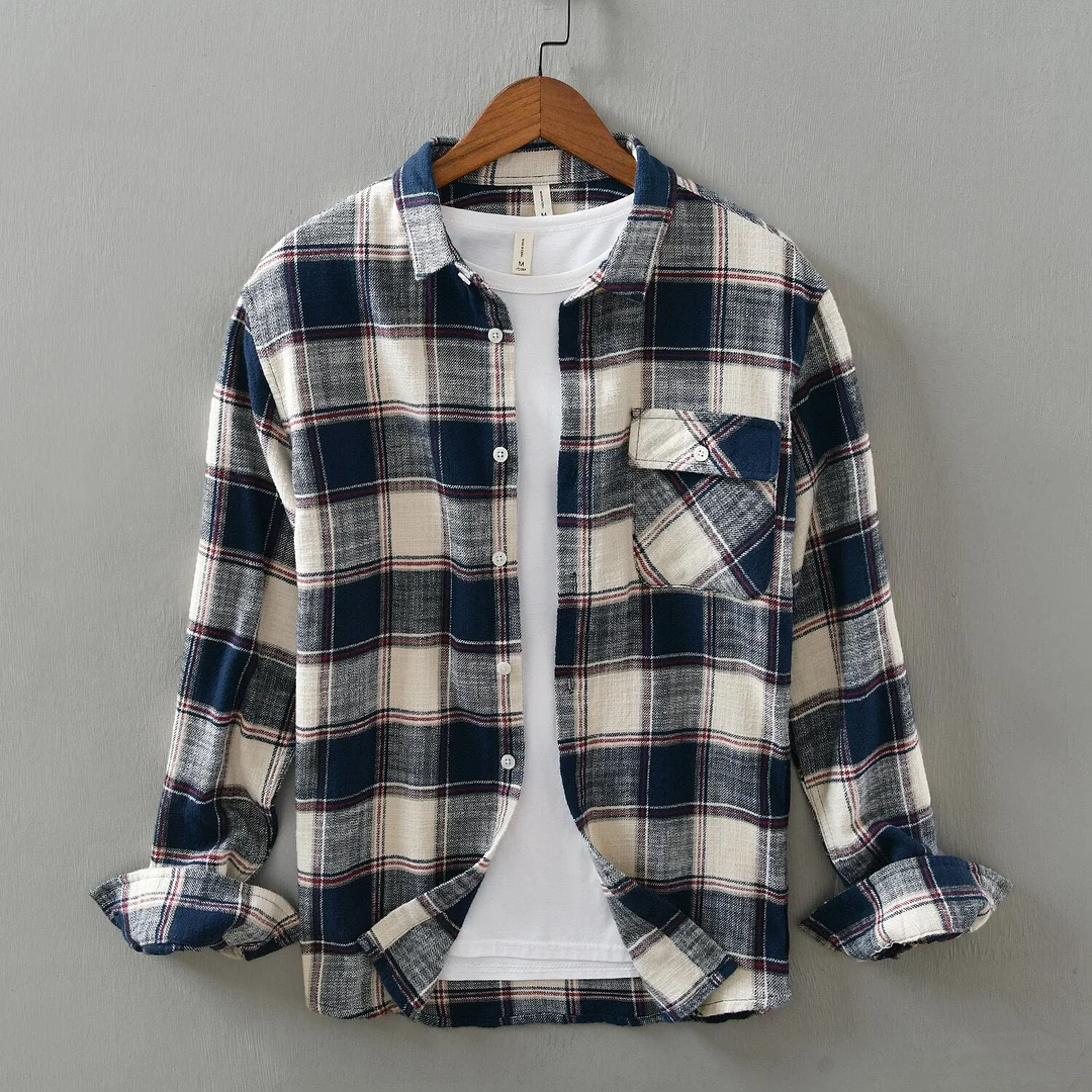 Inongge Pure cotton flannel men's long sleeved plaid shirt autumn men's brand casual long-sleeved shirt soft and comfortable men's shirt