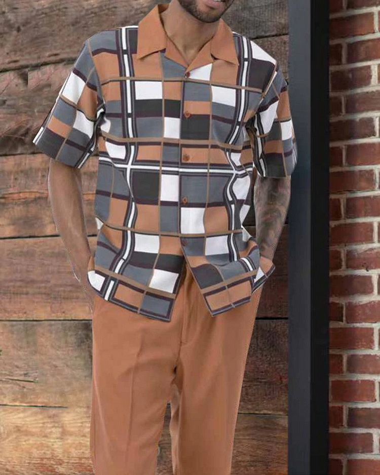 Two Piece Short Sleeve Long Pants With Print Walking Suit Set