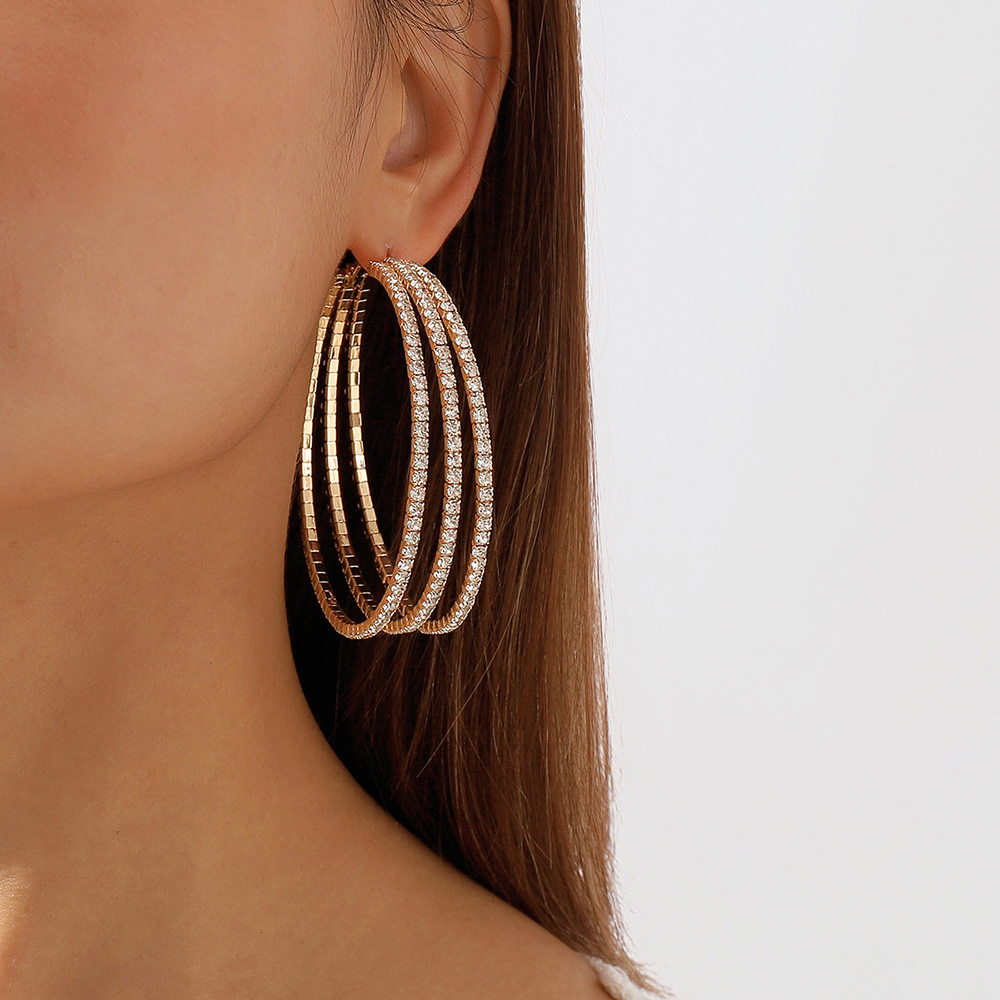 Street Elegant Layered Circular Geometry Rhinestone Earrings