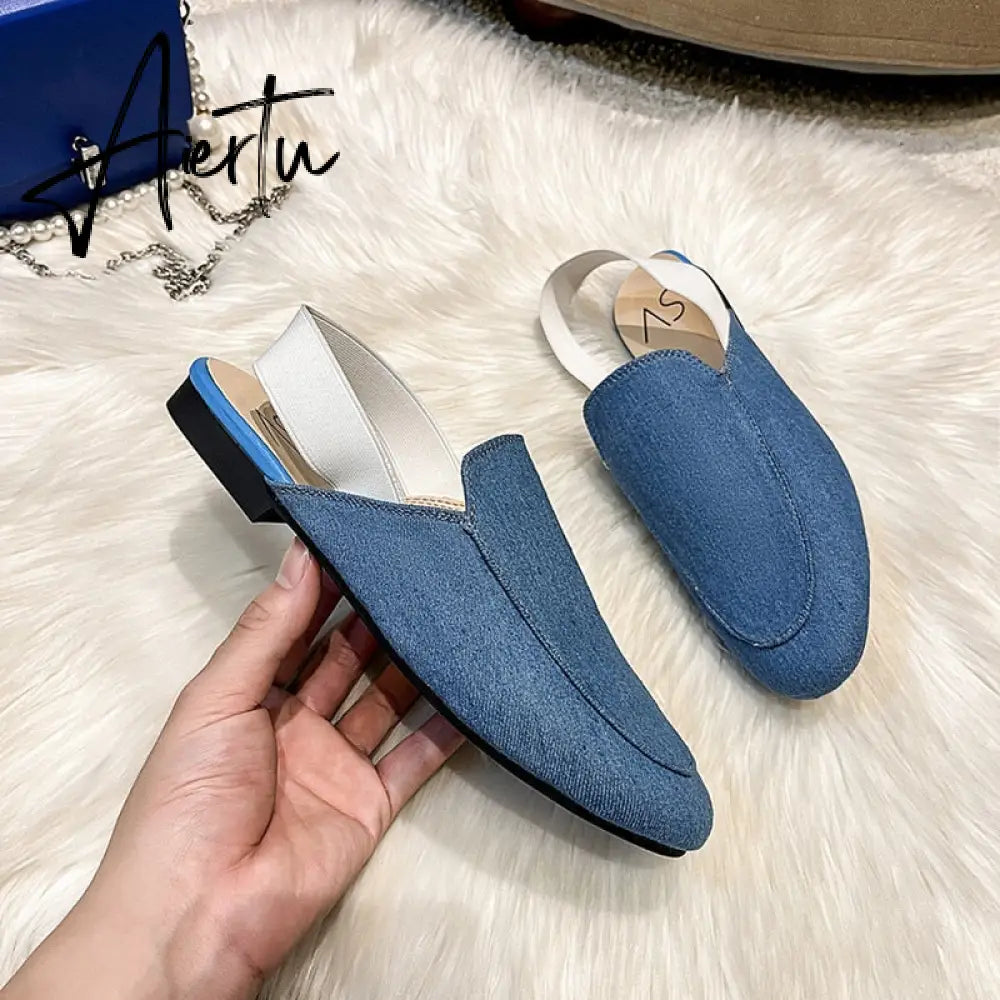 Aiertu  Rear elastic belt half slippers women summer wear Muller shoes new flat sandals Aiertu