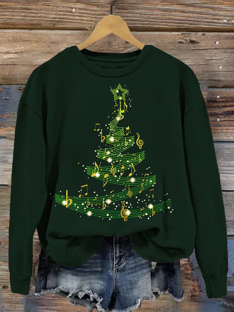 Music Notes Christmas Tree Vintage Comfy Sweatshirt
