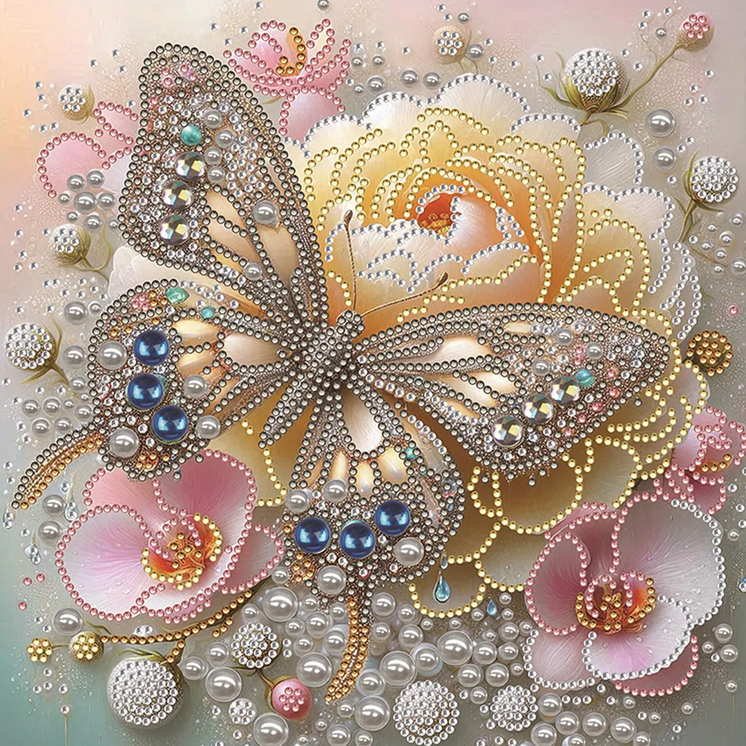4pcs Pearl Butterfly Special Shaped 5D DIY Partial Drill Diamonds Dots Gem Art Kits for Adults Beginners Home Decor Diamonds Paintings Gem Art 30x30cm