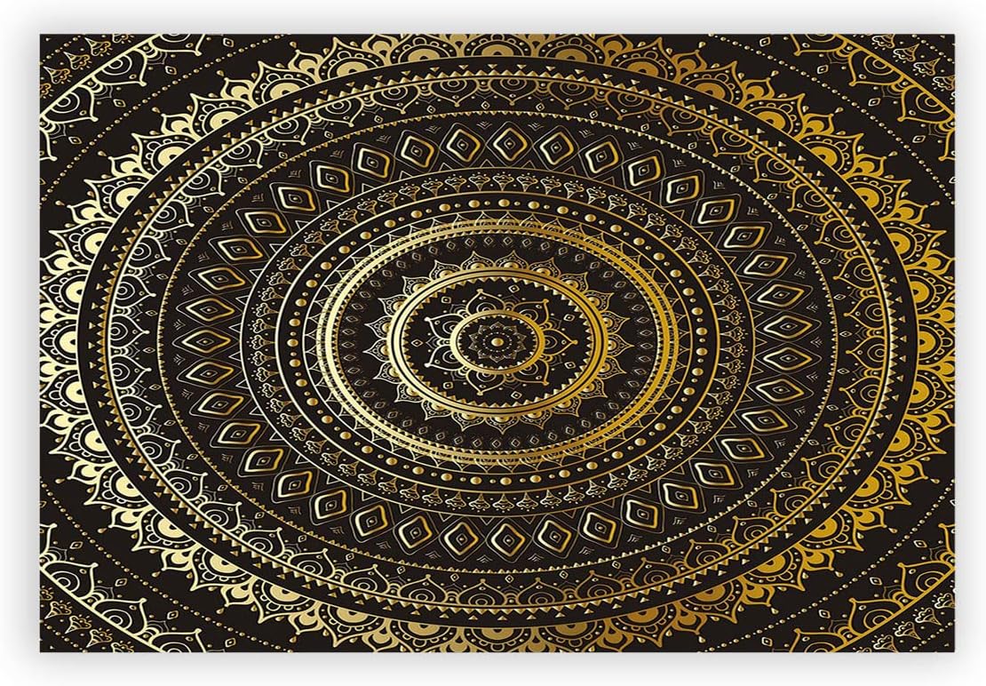 ANDEJO Mandala Oriental Flora Black Yellow Canvas Wall Art Home Decor Wall Decor Gold Canvas Prints Pictures Artwork For Living Room Bedroom Kitchen 2436 Inch 2436 inch