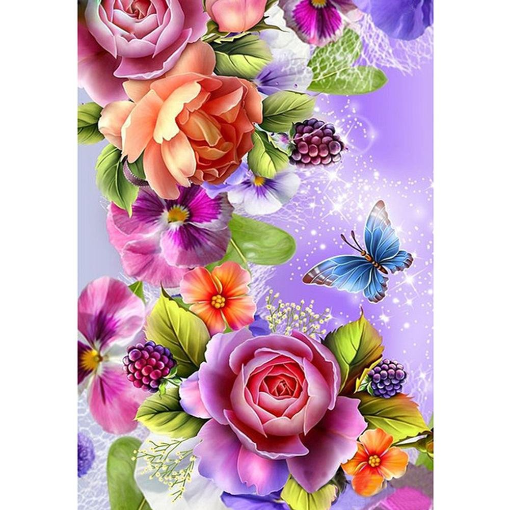 Diamond Painting - Full Round - Gorgeous Flowers Butterfly(40*30cm)