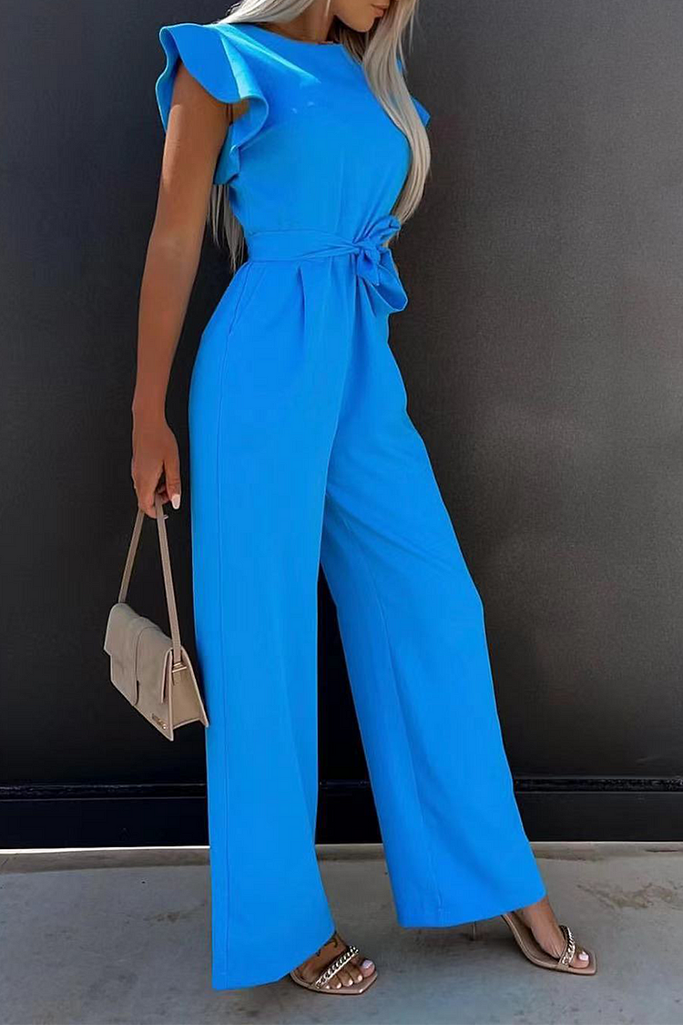 Casual Solid Flounce O Neck Straight Jumpsuits(3 Colors) - Life is Beautiful for You - SheChoic