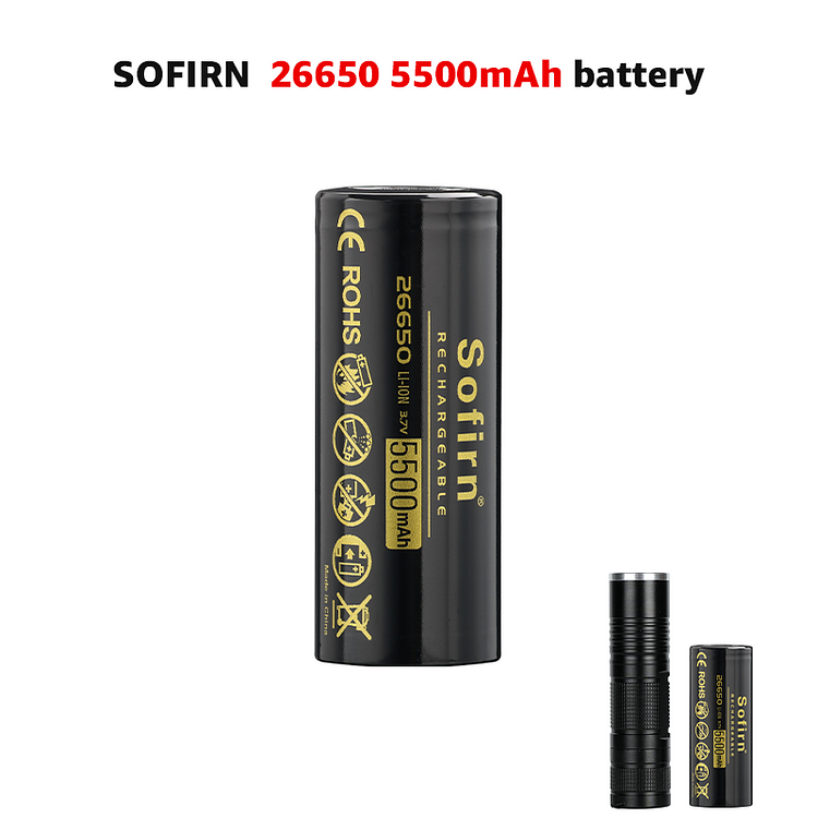 Sofirn 2*26650 5500mAh Flat-Top Battery, 5C High Capacity Discharge Li-ion Batteries for LED Flashlight